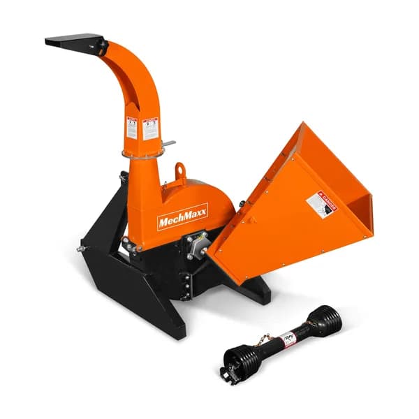 MechMaxx BX42S PTO woodchipper attached to compact tractor
